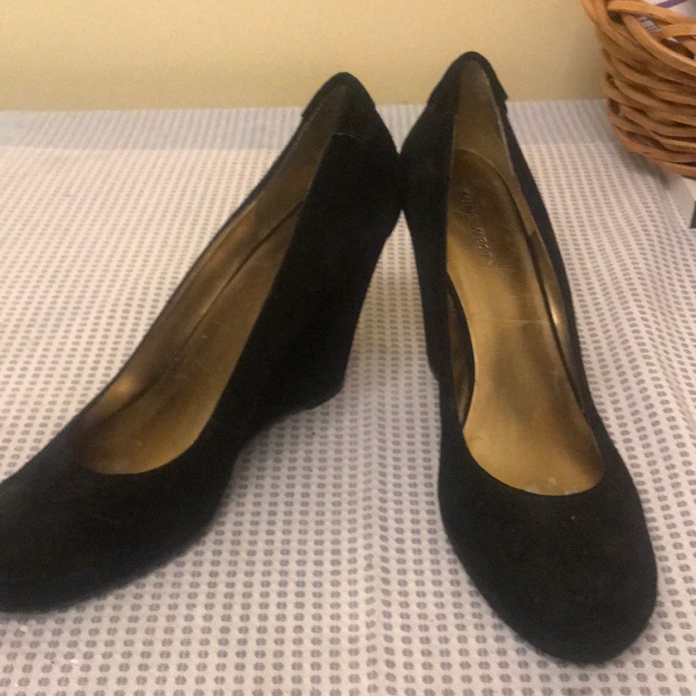 Nine West black suede wedge heel